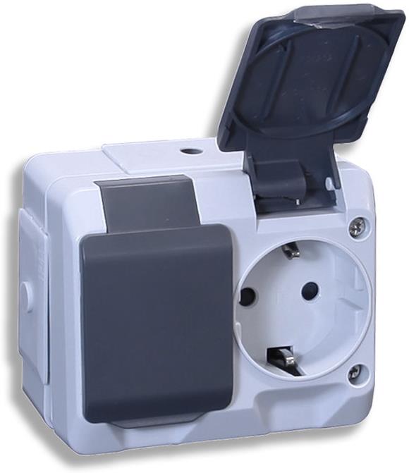 Контакт шуко ДВОЕН IP44 открит монтаж цвят Сив Nortic Pollmann
