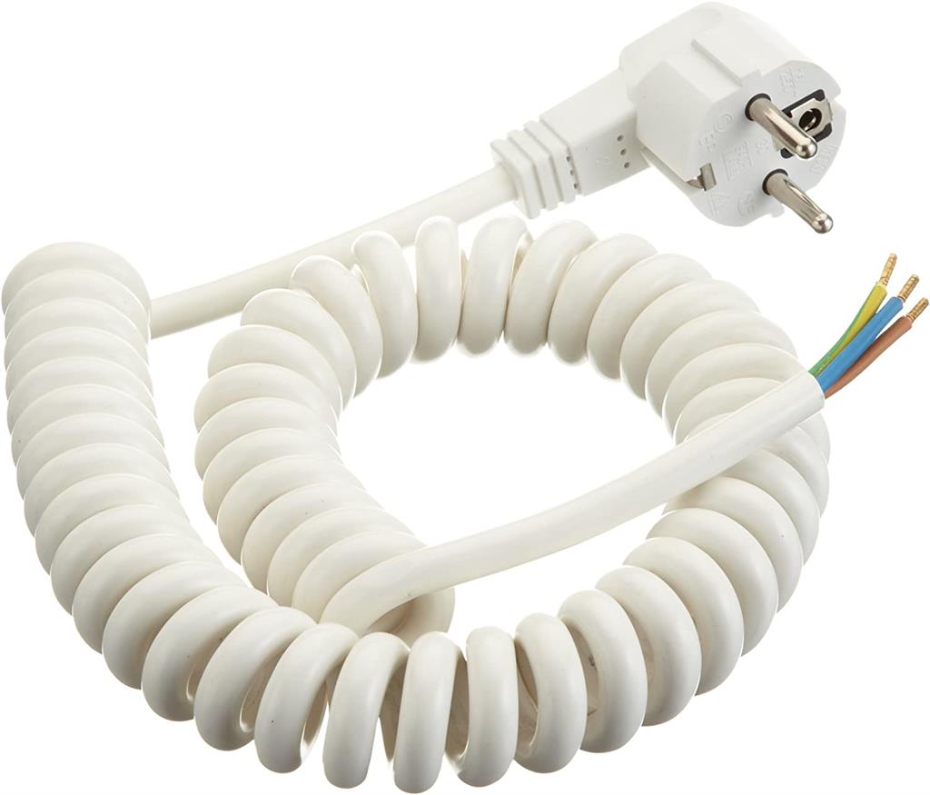 Кабел тип спирала с щепсел 0,5м/2м бял 3x1.5мм2 Bachmann