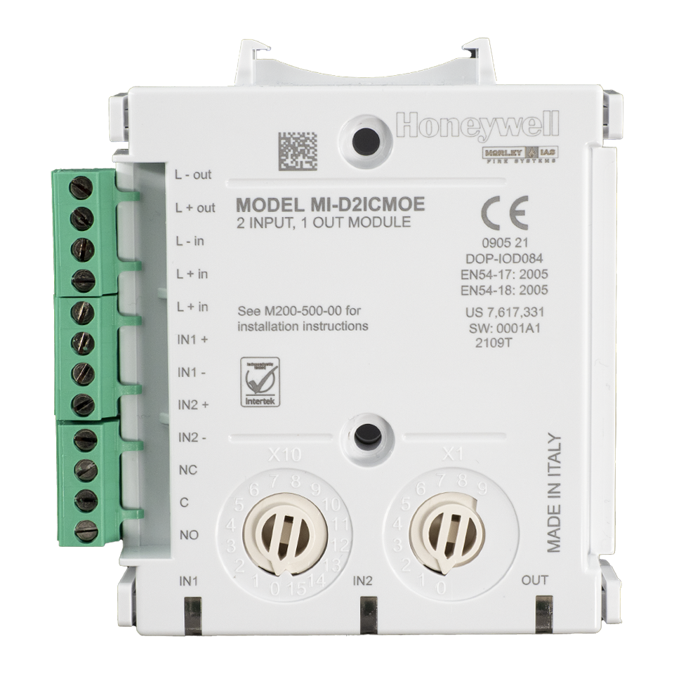 Адресируем модул с изолатор, 2 входа / 1 релеен изход, DIN монтаж, MI Honeywell