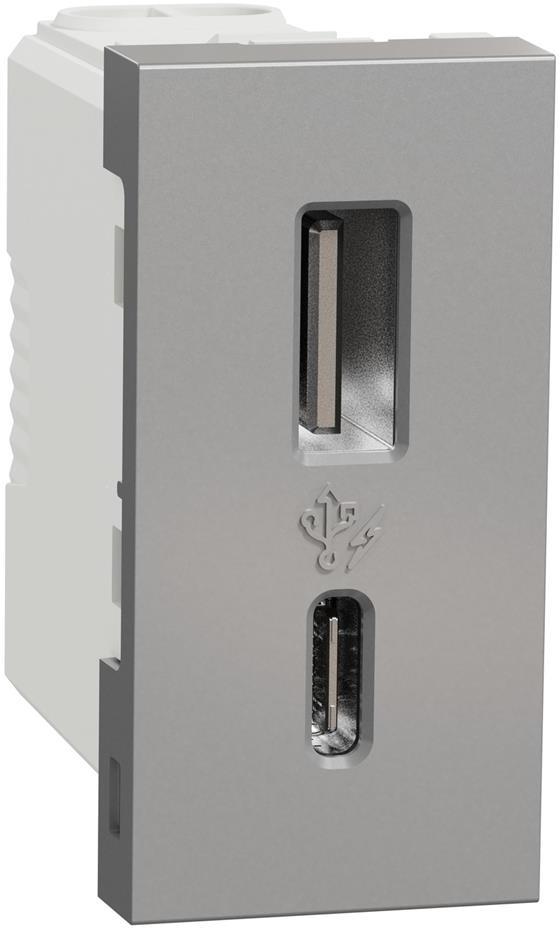 Розетка 2хUSB за зареждане тип A+C 2.4A 12W 1 мод. цвят Алуминий Unica SE