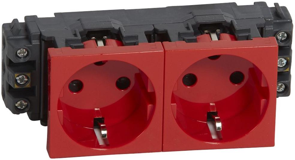 Контакт шуко ДВОЕН с тампер DLP 4 мод. цвят червен Mosaic Legrand