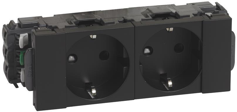 Контакт шуко ДВОЕН 16A 4 мод. цвят черен Mosaic Legrand