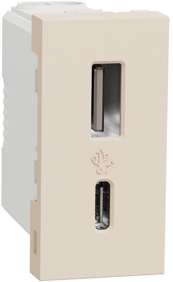 Розетка 2хUSB за зареждане тип A+C 2.4A 12W 1 мод. цвят Крем Unica SE