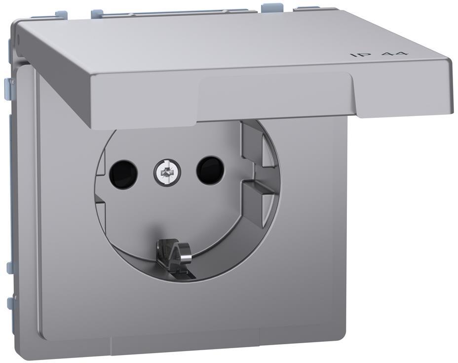 Механизъм контакт шуко с лицев панел IP44 цвят Неръждаема стоман System Design Merten SE