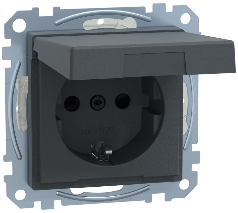 Механизъм контакт шуко с лицев панел IP44 цвят Антрацит System M Merten SE