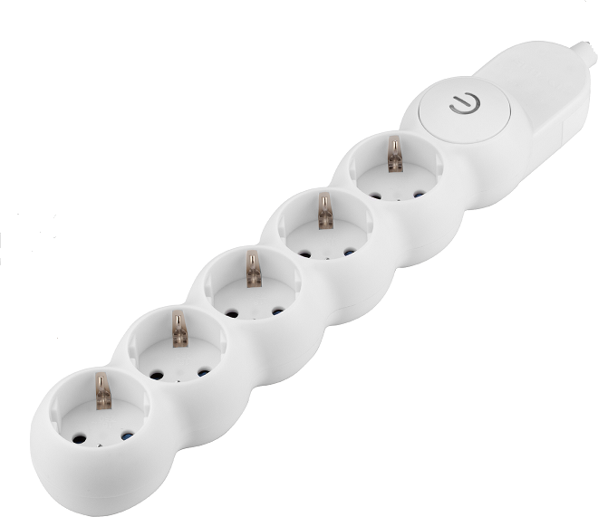 Разклонител с копче БЯЛ 5x2P+E без кабел Sicura Scame