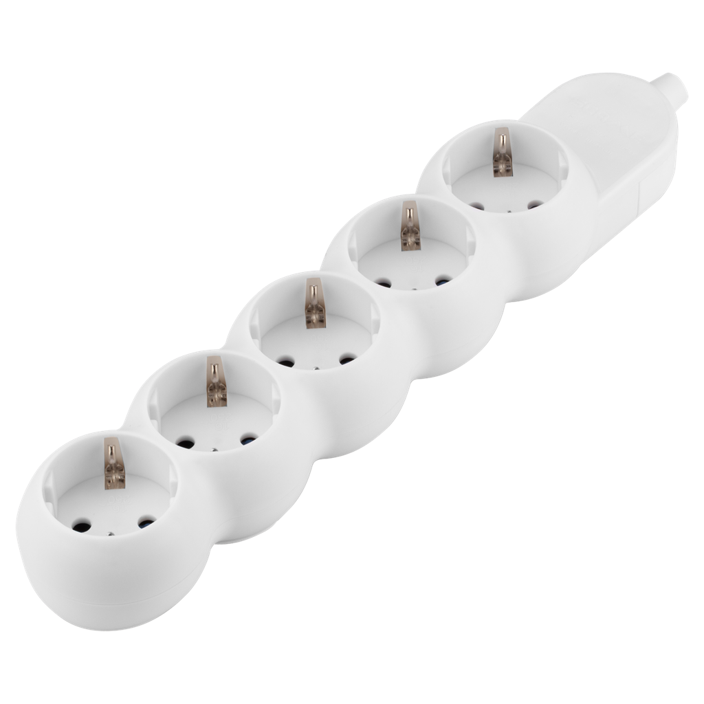 Разклонител БЯЛ 5x2P+E без кабел Sicura Scame