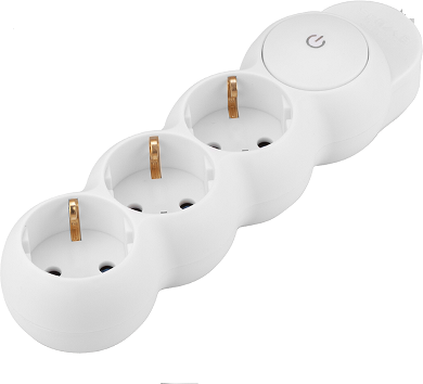 Разклонител с копче БЯЛ 3x2P+E без кабел Sicura Scame