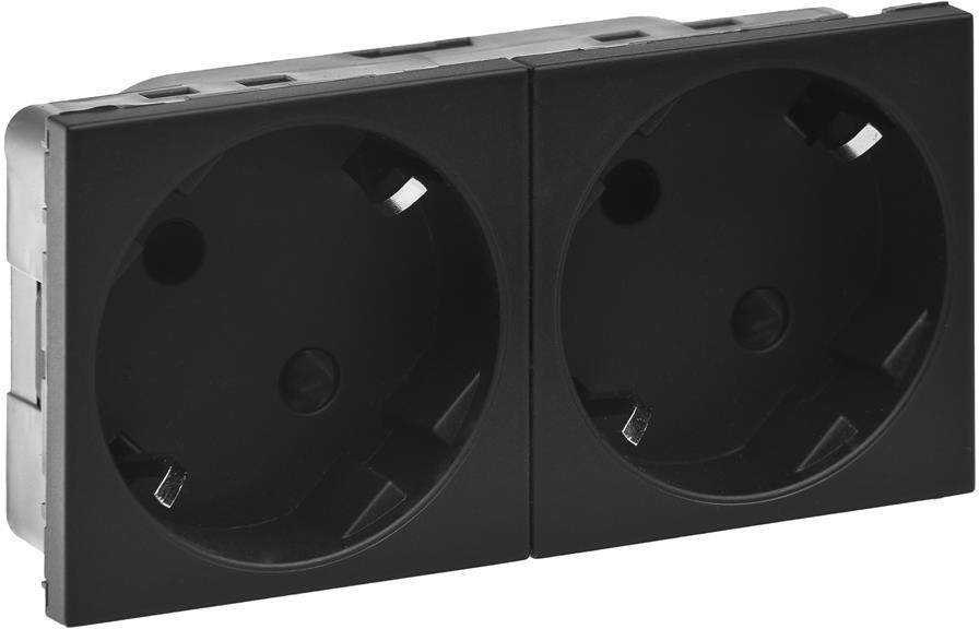 Контакт шуко ДВОЕН 45° 16A 4 мод. цвят Черен мат Mosaic Legrand