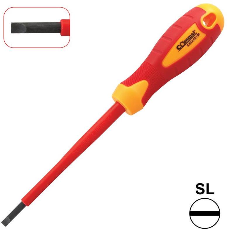 Отвертка шлиц 0.8x4.0x100, VDE 1000V жълто-червена ръкохватка, Commel