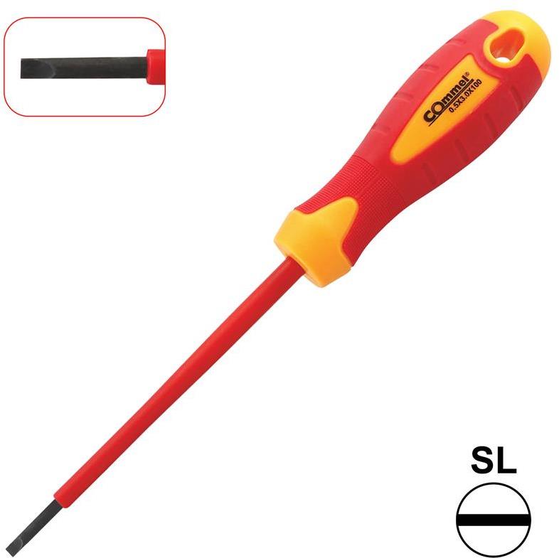 Отвертка шлиц 0.5x3.0x100, VDE 1000V жълто-червена ръкохватка, Commel