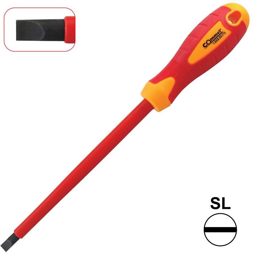 Отвертка шлиц 1.6x8.0x175, VDE 1000V жълто-червена ръкохватка, Commel