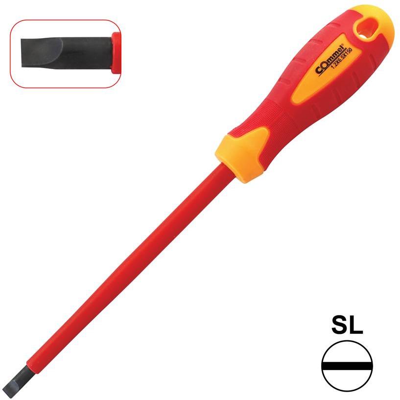 Отвертка шлиц 1.2x6.5x150, VDE 1000V жълто-червена ръкохватка, Commel