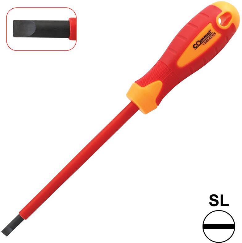 Отвертка шлиц 1.0x5.5x125, VDE 1000V жълто-червена ръкохватка, Commel