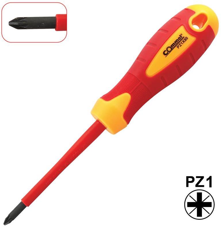 Отвертка PZ1 5x80, VDE 1000V жълто-червена ръкохватка, Commel