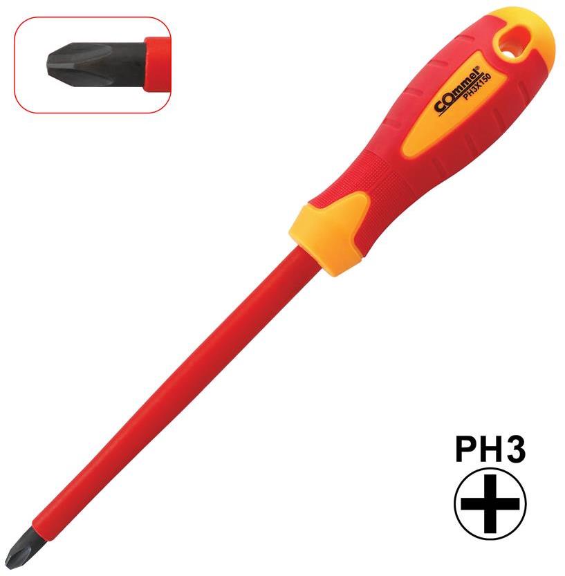 Отвертка PH3 8x150, VDE 1000V жълто-червена ръкохватка, Commel