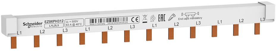 Захранващ гребен Easy 9 3P 10мм2 63A 4 прекъсвача L1L2L3 SE