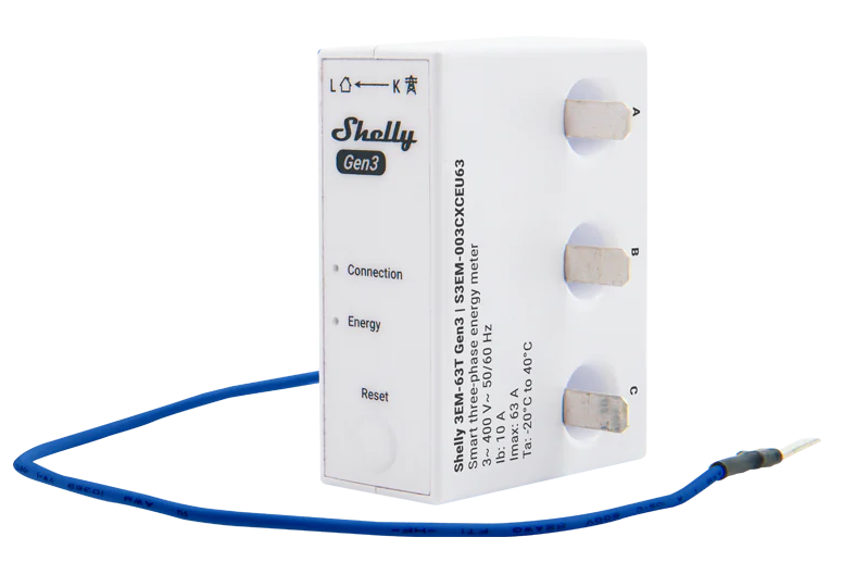 Трифазен Smart мерител 3х 63A за монтаж към предпазител Shelly 3EM-63T - 261941