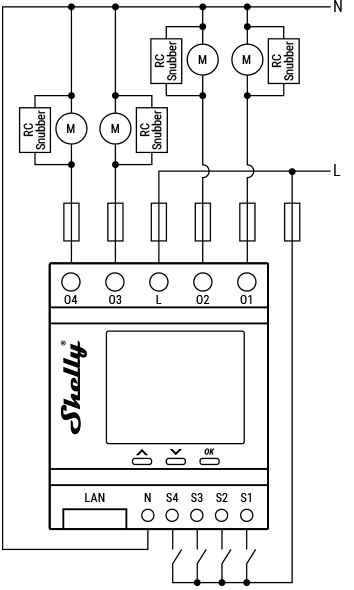 Импулсно Smart реле 4х On/Off 16A (40A) с мерител за DIN монтаж Shelly PRO 4PM - 268049S