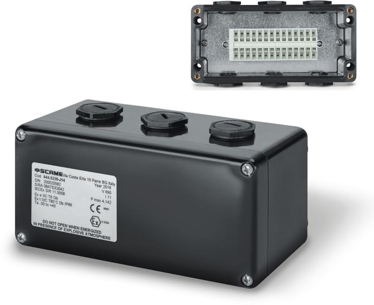 Кутия взривозащитена EX 160x75x75мм IP66, с 6х тапи М20, 14xWDU 2,5mm², серия Zenith-P ЕX Scame