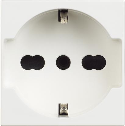 Контакт ШУКО/ИТАЛИАНСКИ стандарт 2P+Е 2 мод. 16A детска защита цвят Бял Classia Pro Bticino