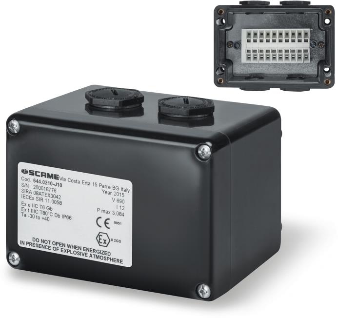 Кутия взривозащитена EX 110x75x55мм IP66, с 4х тапи М20, 10xWDU 2,5mm², серия Zenith-P ЕX Scame