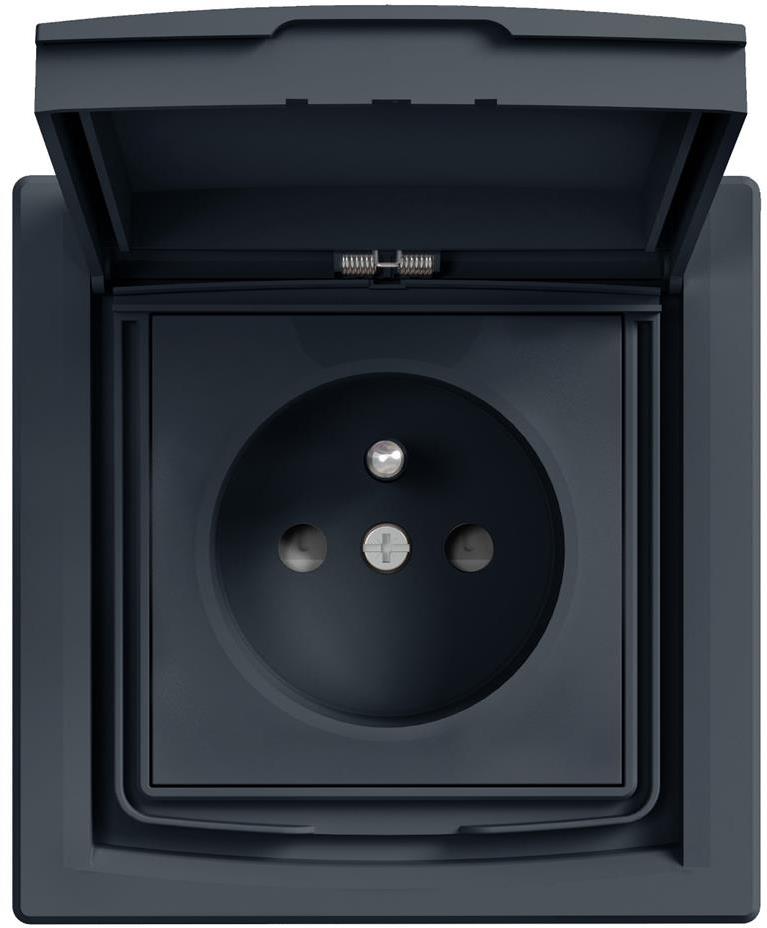 Контакт френски стандарт 16A с капак IP44 и детска защита моноблок цвят Антрацит Asfora SE