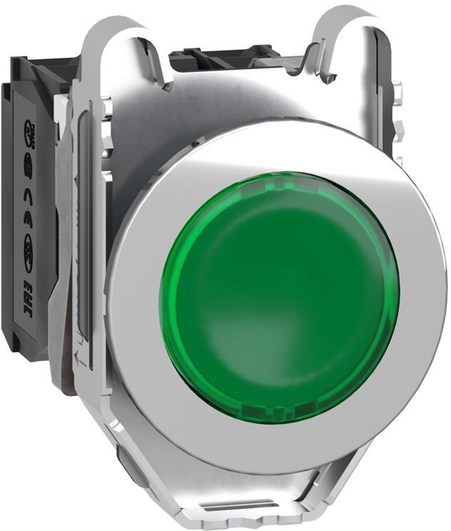 Бутон сглобен зелен 1NO-1NC светещ 24Vac/dc Ø30mm XB4 SE