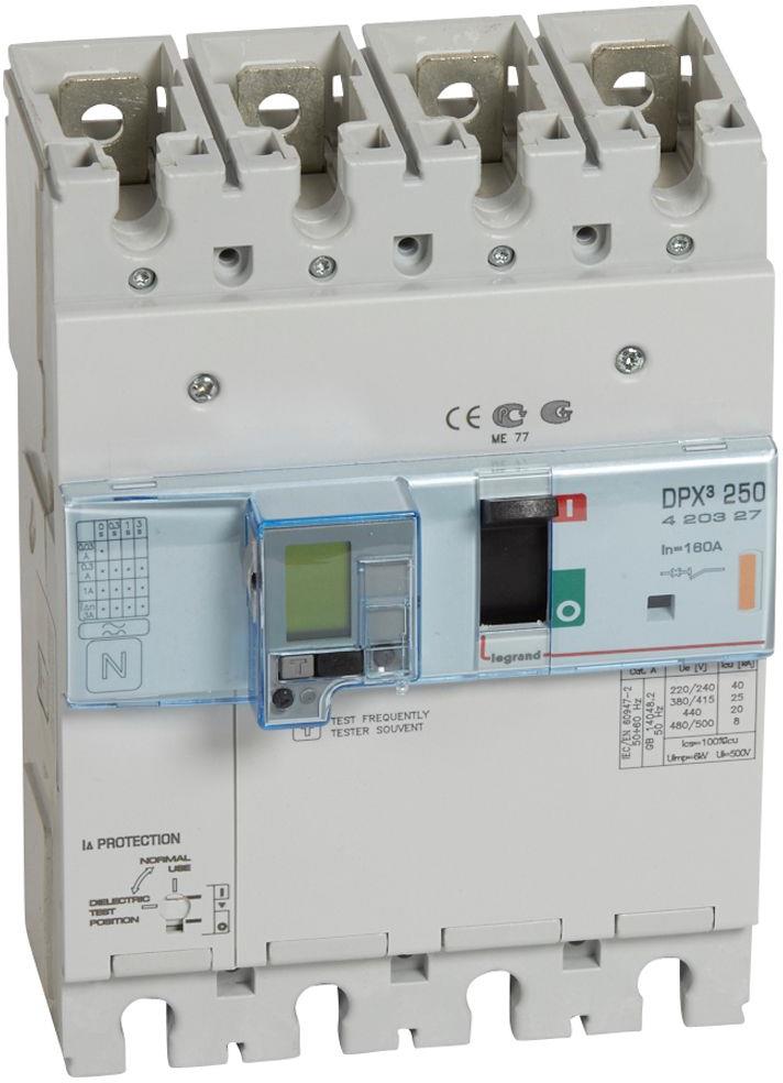 Автомат DPX3 250 електронна защита ELE 4P 100A 25кA регулируем (In x 0.4...1) с ДТЗ Legrand
