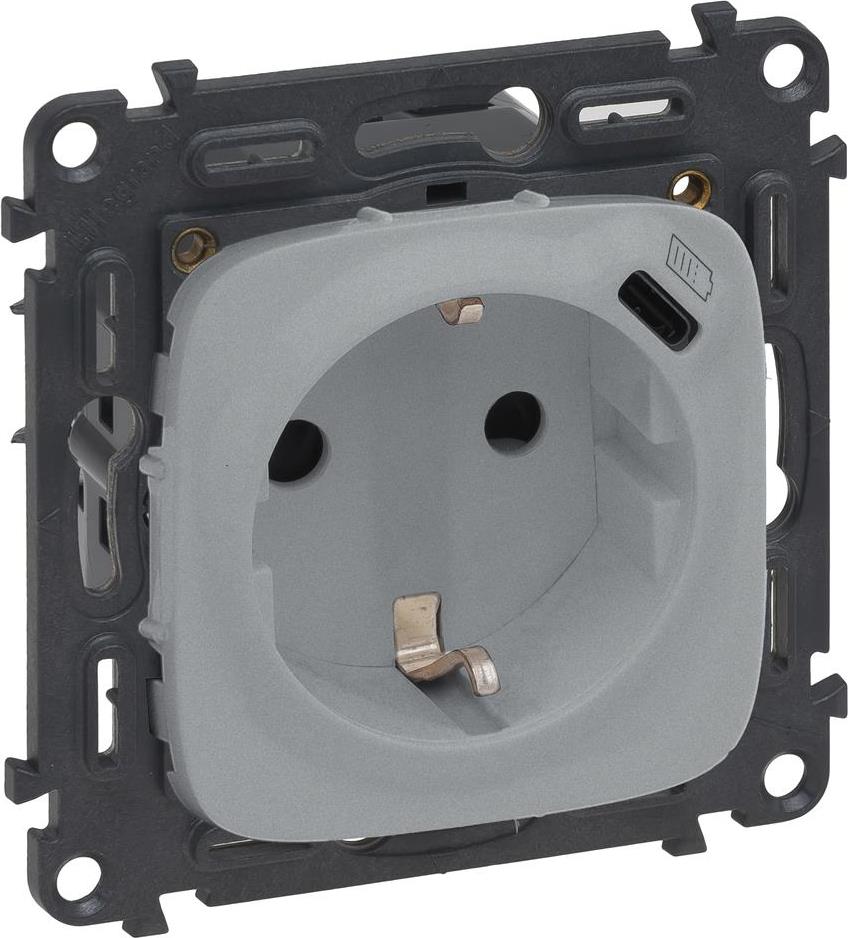 Контакт ШУКО 2P+E 16A + USB тип C 1.5A 7.5W цвят Алуминий Valena Allure Legrand