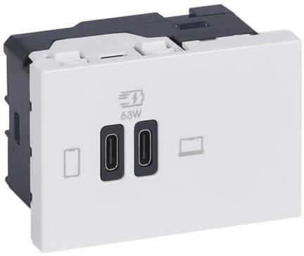 Розетка 2xUSB за зареждане тип C Power Delivery 63W 3 мод. цвят Бял Mosaic Legrand