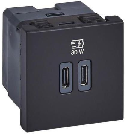 Розетка 2xUSB за зареждане тип C Power Delivery 30W 2 мод. цвят Черен Mosaic Legrand
