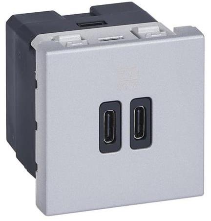 Розетка 2xUSB за зареждане тип C Power Delivery 30W 2 мод. цвят Алуминий Mosaic Legrand