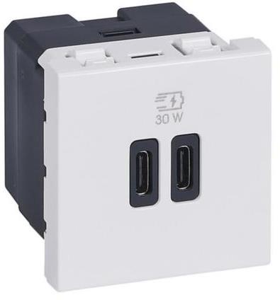 Розетка 2xUSB за зареждане тип C Power Delivery 30W 2 мод. цвят Бял Mosaic Legrand