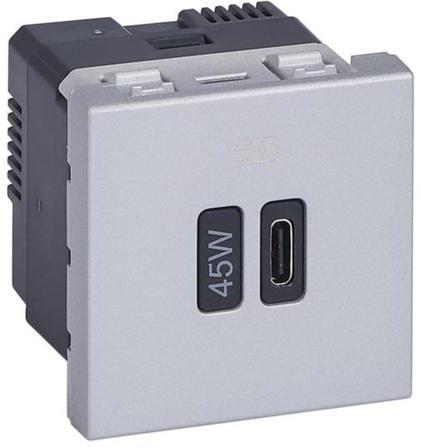 Розетка USB за зареждане тип C Power Delivery 45W 2 мод. цвят Алуминий Mosaic Legrand