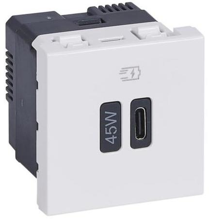 Розетка USB за зареждане тип C Power Delivery 45W 2 мод. цвят Бял Mosaic Legrand