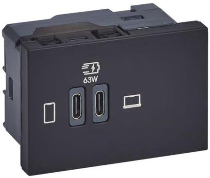 Розетка 2xUSB за зареждане тип C Power Delivery 63W 3 мод. цвят Черен Mosaic Legrand