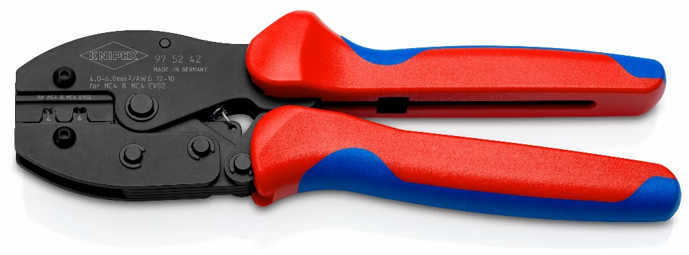 Клещи за кримпване на MC4/EVO2 конектори, PreciForce, синьо-червена ръкохватка 220мм, с пружина, Knipex