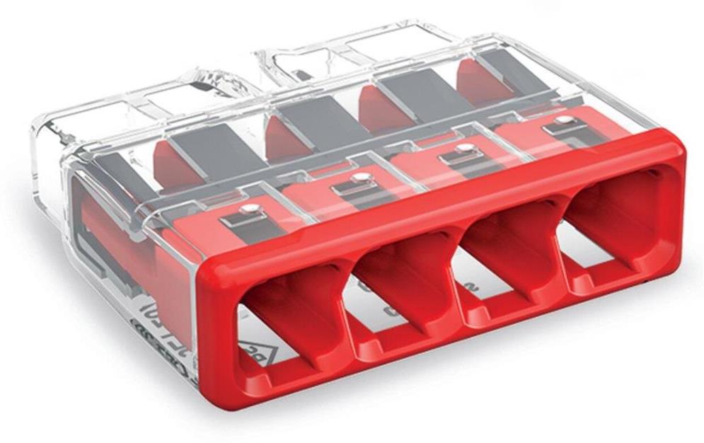 Бърза връзка Wago 4х0,75-4 mm2 (80бр.) червена за твърд проводник