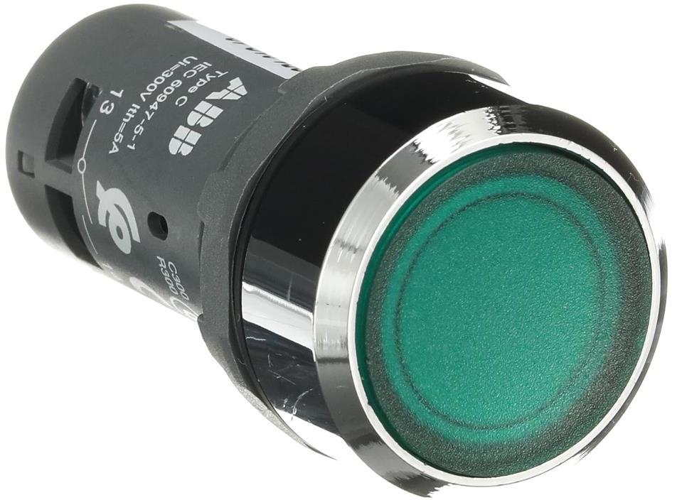 Бутон зелен светещ CP1-31G-10 1NO 24Vac/dc хромиран ринг Ø22mm Compact ABB