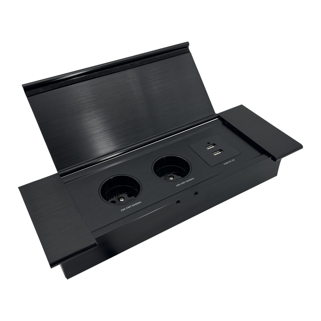 Мебелна кутия, с контакти 2х шуко, 2х USB тип A+C, кабел 1.5m, 285x67x103mm, цвят ЧЕРЕН, ORNO