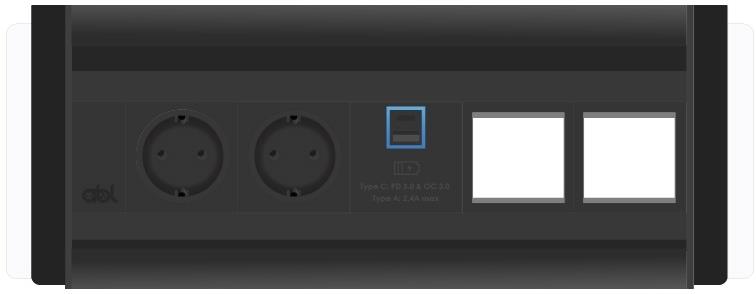 Модул Flip-S 5M с 2х Шуко, USB тип A+C и 2х празни модула, цвят Черен/Черен, ABL