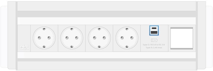 Модул Flip-S 6M с 4х Шуко, USB тип A+C и 1х празен модул, цвят Бял/Бял, ABL