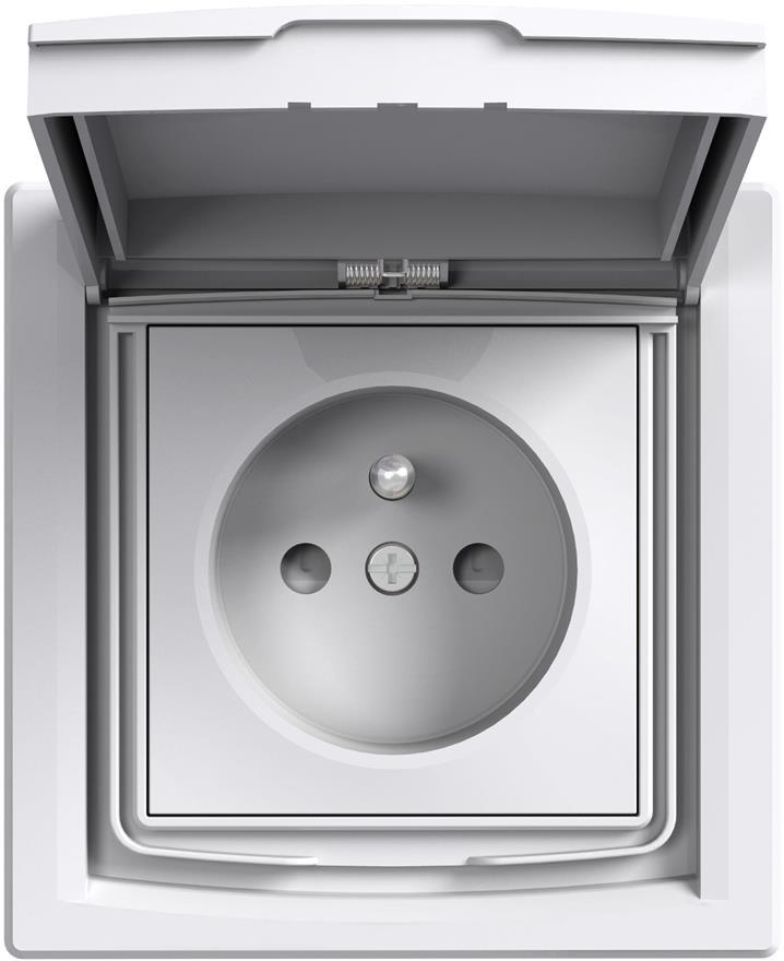 Контакт френски стандарт 16A с капак IP44 и детска защита моноблок цвят Бял Asfora SE