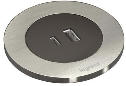 Модул за вграждане в бюро с USB тип A+C, кабел 2m, Ø60mm, цвят ЧЕРЕН МЕТАЛ, Incara Disq Legrand