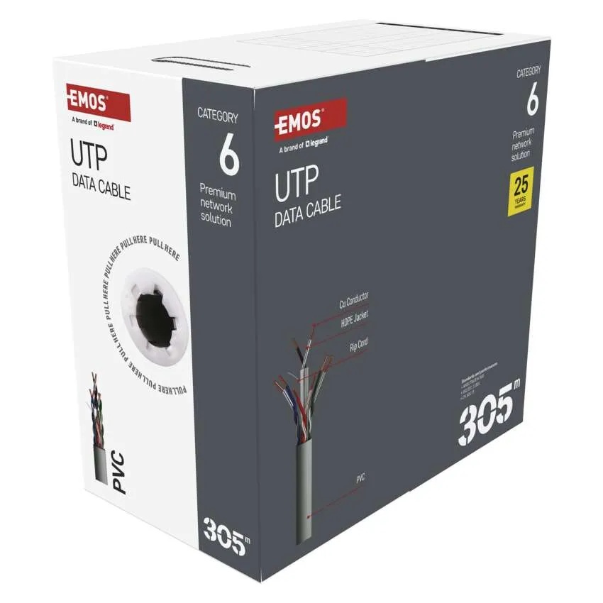 Кабел Cat.6 U/UTP PVC Eca сив – 305m EMOS