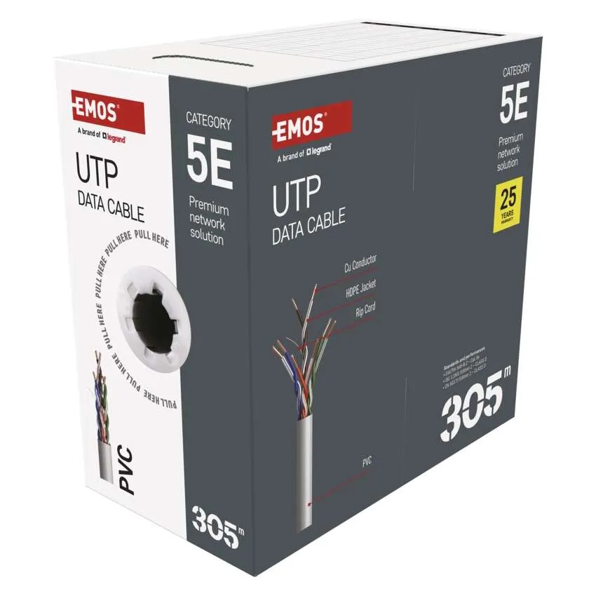 Кабел Cat.5e U/UTP PVC Eca сив – 305m EMOS