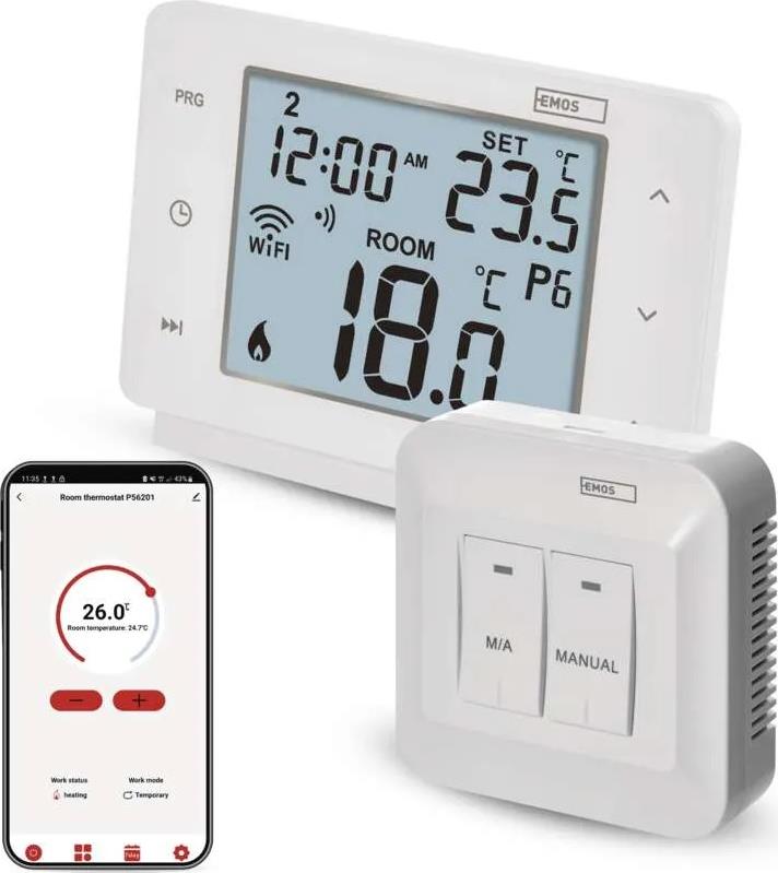 Термостат БЕЗжичен за отопление и охлаждане 5…35 °C с LCD дисплей 16A Wi-Fi GoSmart EMOS