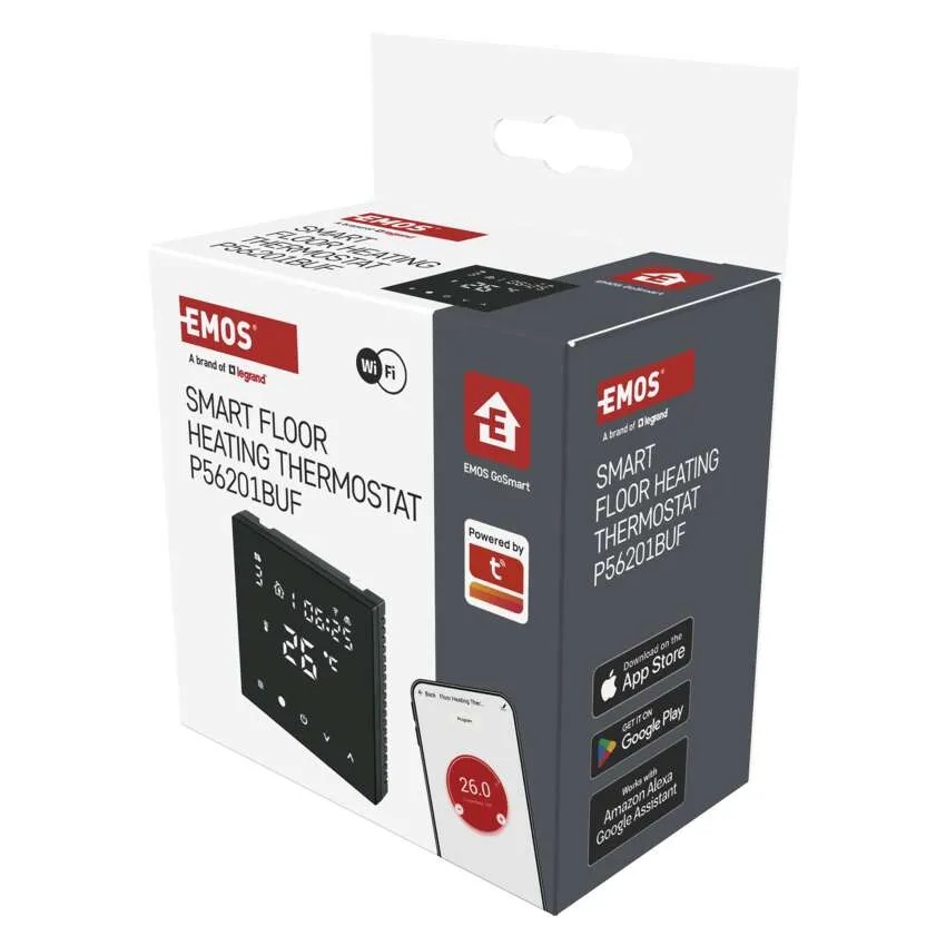 Термостат за ел. подово отопление 1…70 °C с LCD дисплей 16A за вграждане черен Wi-Fi GoSmart EMOS