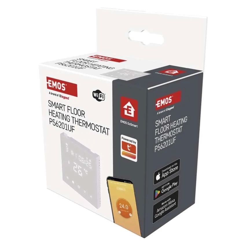 Термостат за ел. подово отопление 1…70 °C с LCD дисплей 16A за вграждане бял Wi-Fi GoSmart EMOS